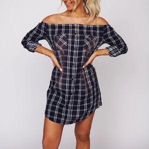 Off the shoulder plaid dress
